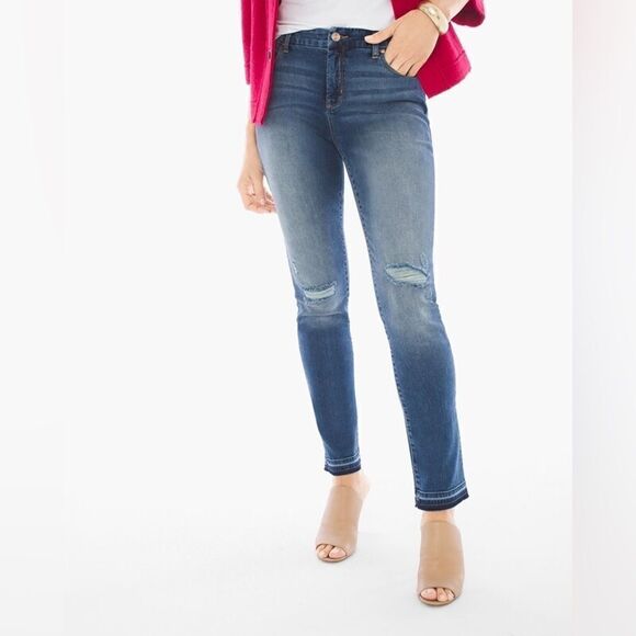 Chicos 1 Raw-Hem Girlfriend Ankle Jeans go slimming pants denim size 8 m medium - Picture 1 of 8
